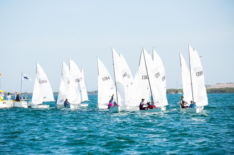 Flying 11 start on day 1 of the Yachting NSW Youth Championships photo copyright Robin Evans taken at Georges River 16ft Skiff Sailing Club  and featuring the Flying 11 class