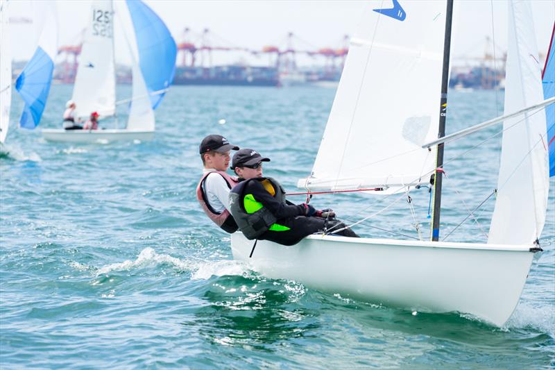 Flying 11 on day 2 of the Yachting NSW Youth Championships photo copyright Robin Evans taken at Georges River 16ft Skiff Sailing Club  and featuring the Flying 11 class