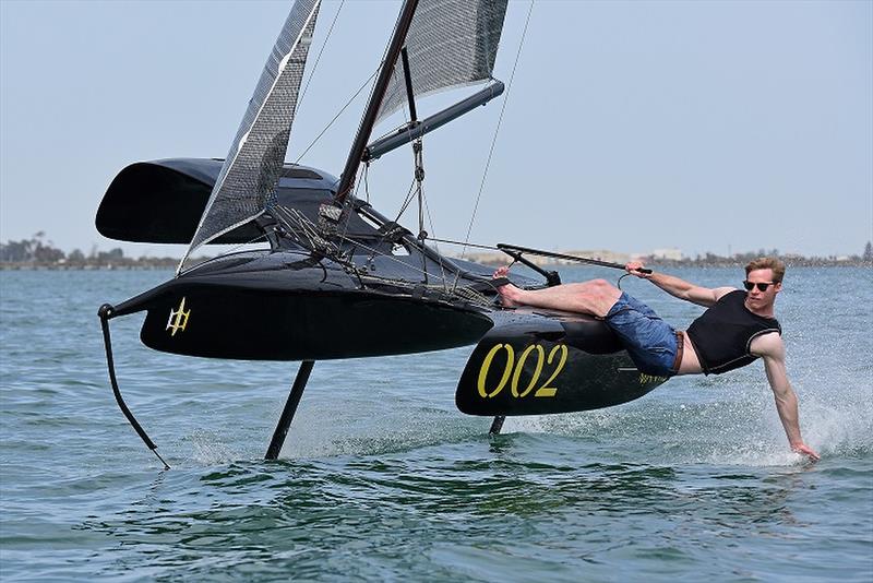 Flying Mantis - the singlehanded displacement or foiling trimaran is put through its paces in UK photo copyright Rick Tomlinson taken at  and featuring the Flying Ant class
