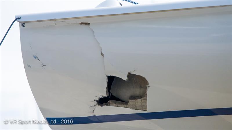 Damage limitation on day 2 of the UK Global Flying Fifteen Nationals photo copyright VR Sport Media taken at Hayling Island Sailing Club and featuring the Flying Fifteen class