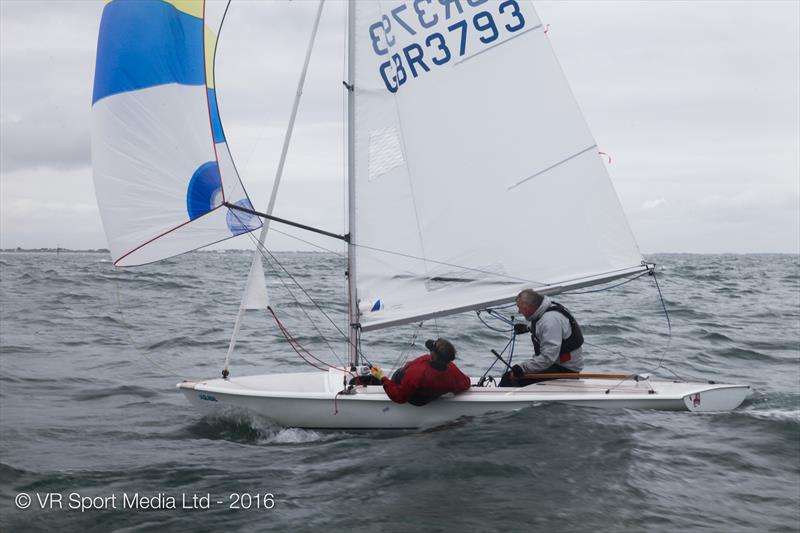 Peter & Jo Allam on day 2 of the UK Global Flying Fifteen Nationals photo copyright VR Sport Media taken at Hayling Island Sailing Club and featuring the Flying Fifteen class