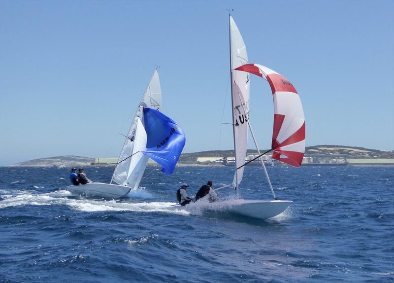 Packer McAullay and the Jerwoods round the wing mark on day 1 of the Australian Flying Fifteen Championship photo copyright Jonny Fullerton taken at Esperance Bay Yacht Club and featuring the Flying Fifteen class
