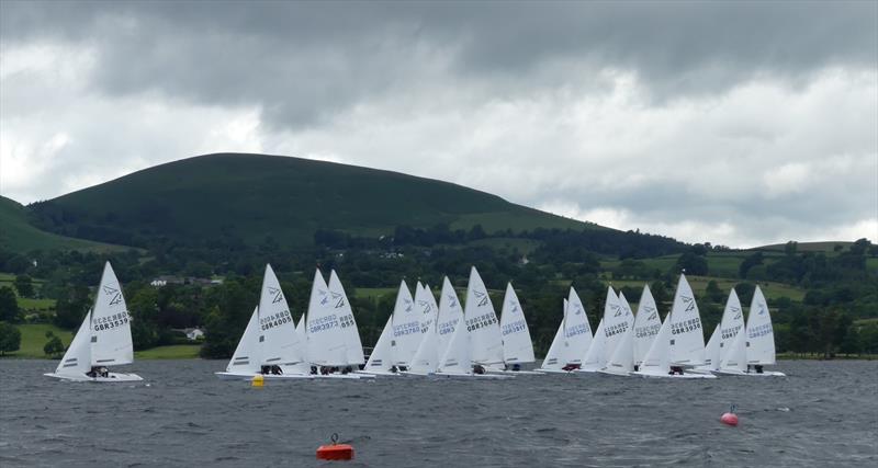 The start of Race 2 during the Flying Fifteen Northern Championship at Ullswater photo copyright Pauline Thompson taken at Ullswater Yacht Club and featuring the Flying Fifteen class