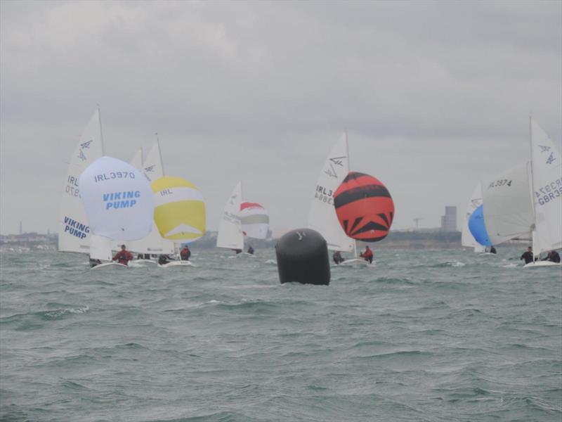 (l-r) Craig/Green (Viking Pump), Willis/McPeake(Yellow/White), Mathews/Poole (Red/Black) & Martins (Grey) approach the leeward mark during the Flying Fifteen Irish South Coast Championship at Dun Laoghaire - photo © Ralf Högger