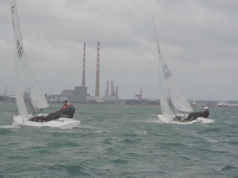 Tom Murphy & Carel La Roux (l) and David Gorman & Chris Doorly (r) power upwind during the Flying Fifteen Irish South Coast Championship at Dun Laoghaire - photo © Ralf Högger