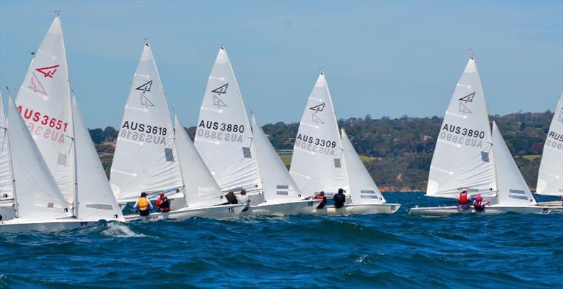 Day 3, fleet start – Flying Fifteen Australian Championships at Mornington YC photo copyright Sonja Dowdle taken at Mornington Yacht Club and featuring the Flying Fifteen class