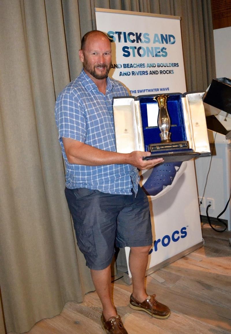 Matt Owen receiving the Coweslip Trophy - 1st overall – Flying Fifteen Australian Championships photo copyright Sonja Dowdle taken at Mornington Yacht Club and featuring the Flying Fifteen class