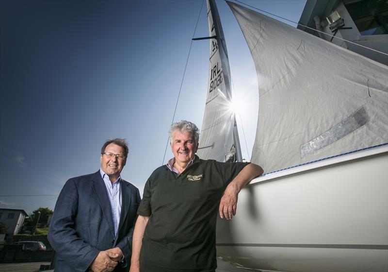 Roger Chamberlain is pictured with Willowbrook Foods Managing Director, John McCann MBE at Strangford Lough Yacht Club at Whiterock, ahead of the Willowbrook Foods Flying Fifteen Championships of the British Isles beginning on the 27th June 2018 photo copyright Fiona Anderson taken at Strangford Lough Yacht Club and featuring the Flying Fifteen class