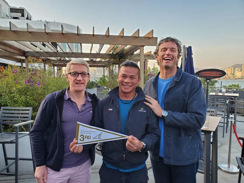 Kelvin Cheung (Center) and Michael Bennet (Right) came third - Flying Fifteen Hong Kong Championship 2019/2020 photo copyright Alison Kinght-Evans taken at Royal Hong Kong Yacht Club and featuring the Flying Fifteen class