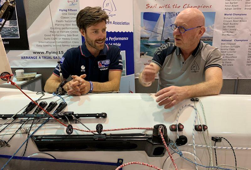 Olympian Luke Patience receives instruction from the Flying Fifteen class on what he needs to fit to his 470 photo copyright David Heron taken at RYA Dinghy Show and featuring the Flying Fifteen class