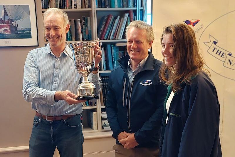 Flying Fifteen Championship of Ireland - Peter and Juliette Kennedy receive the Gerry Dunleavy Memorial Cup from NYC Commodore Conor O'Reagan photo copyright NYC taken at National Yacht Club, Ireland and featuring the Flying Fifteen class