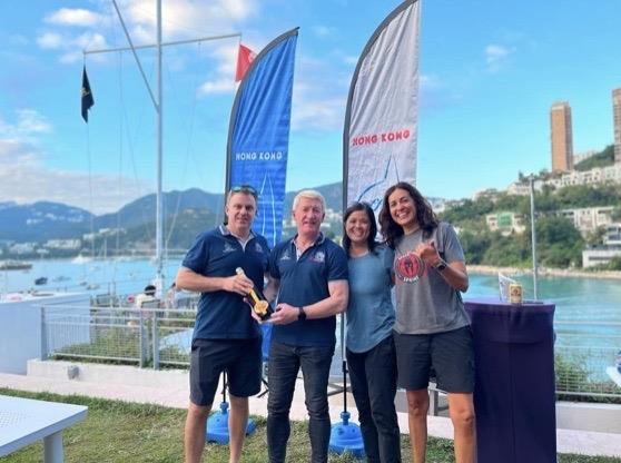 2022 Hong Kong Flying Fifteen Championship - 1st place: Peter Britten, Ros Liu, and Edith Fernandez, presented by Carlyon Knight-Evans - photo © Tim Roberts