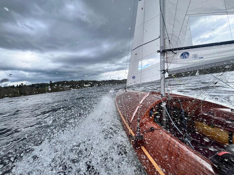 Flying Fifteen no. 485 ‘Gilmac' practicing ahead of the Royal Windermere Yacht Club Flying Fifteen Open - the boat was built by Chippendales in 1961 photo copyright Alasdair Sharp taken at Royal Windermere Yacht Club and featuring the Flying Fifteen class