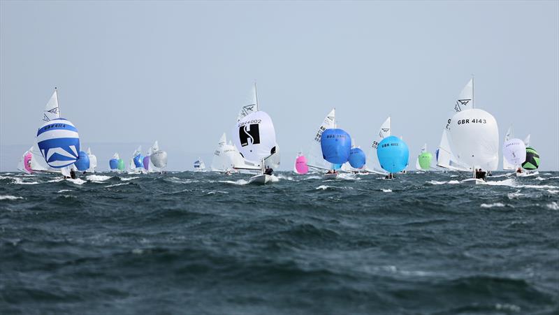 GBR 4002 downwind in Race 1 on day 1 of the 2025 Flying Fifteen Worlds at the WPNSA - photo © Mark Jardine