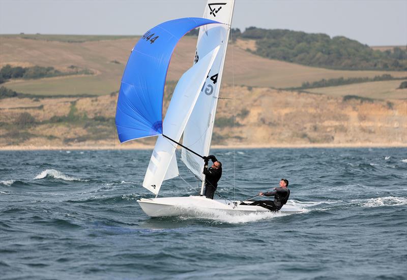 GBR 4144 downwind in Race 2 on day 1 of the 2025 Flying Fifteen Worlds at the WPNSA - photo © Mark Jardine