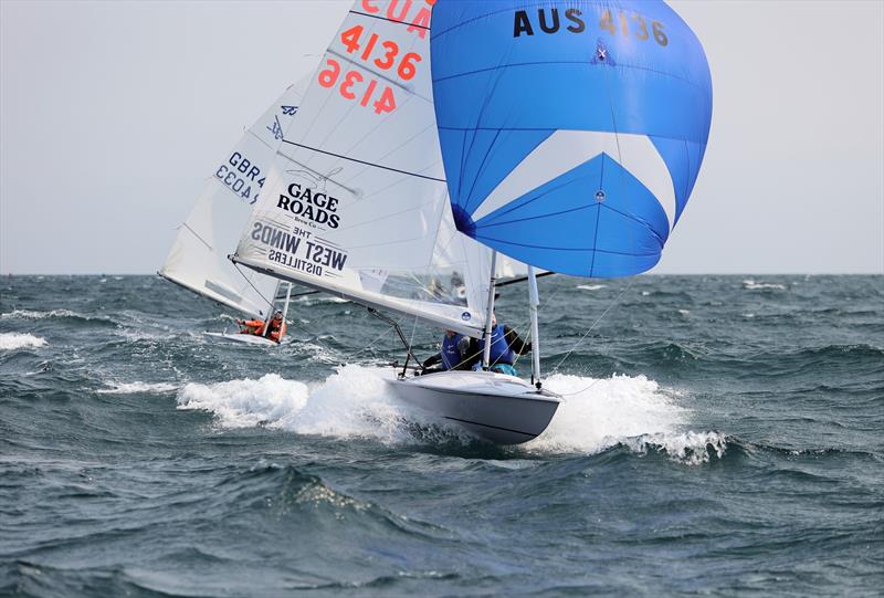 AUS 4136 surfing downwind in Race 1 on day 1 of the 2025 Flying Fifteen Worlds at the WPNSA - photo © Mark Jardine