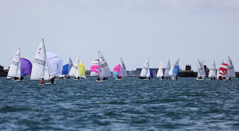 Race 9 - approaching the leeward gate on day 5 of the 2025 Flying Fifteen Worlds at the WPNSA photo copyright Mark Jardine taken at Weymouth & Portland National Sailing Academy and featuring the Flying Fifteen class