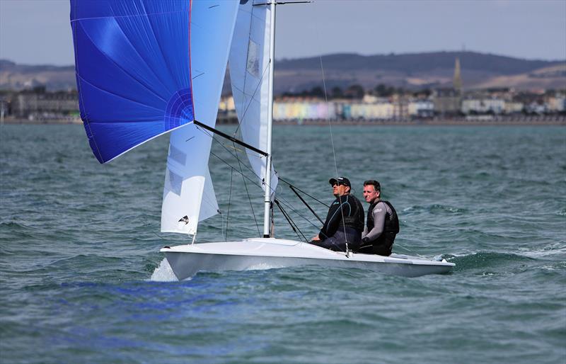 Race 9 - GBR 4144 on the final downwind leg on day 5 of the 2025 Flying Fifteen Worlds at the WPNSA photo copyright Mark Jardine taken at Weymouth & Portland National Sailing Academy and featuring the Flying Fifteen class