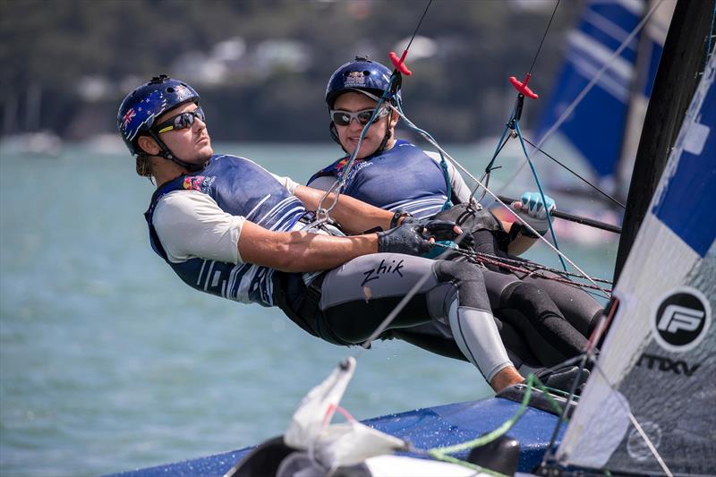 Young Sailors perform during Red Bull Foiling Generation on the Waitemata Harbour in Auckland, New Zealand on February 22, photo copyright Graeme Murray taken at Royal New Zealand Yacht Squadron and featuring the Flying Phantom class