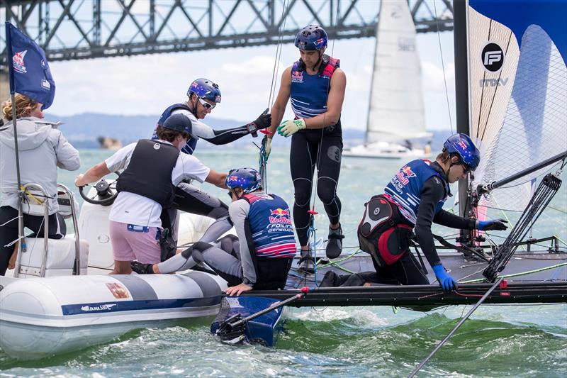 Young Sailors perform during Red Bull Foiling Generation on the Waitemata Harbour in Auckland, New Zealand on February 22, - photo © Graeme Murray