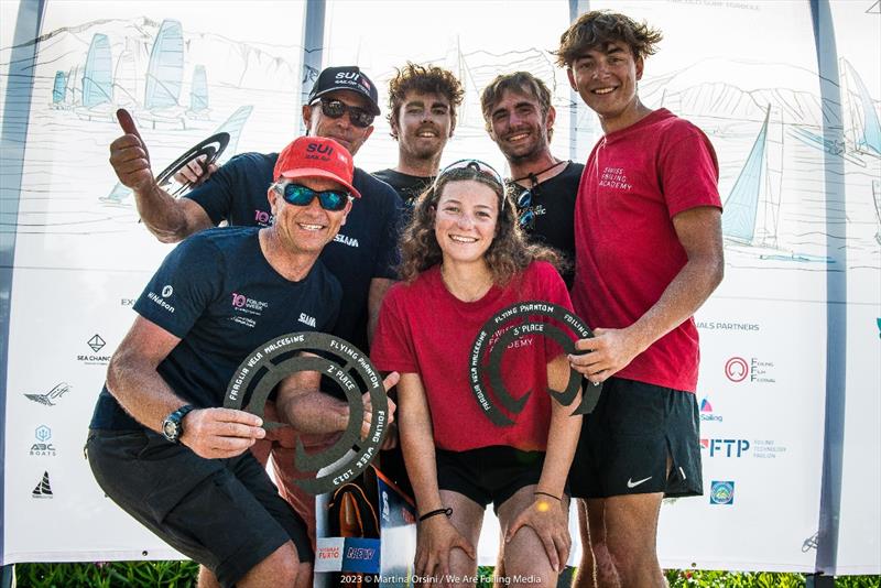 Podium Flying Phantom class photo copyright Martina Orsini / We Are Foiling Media taken at Fraglia Vela Malcesine and featuring the Flying Phantom class