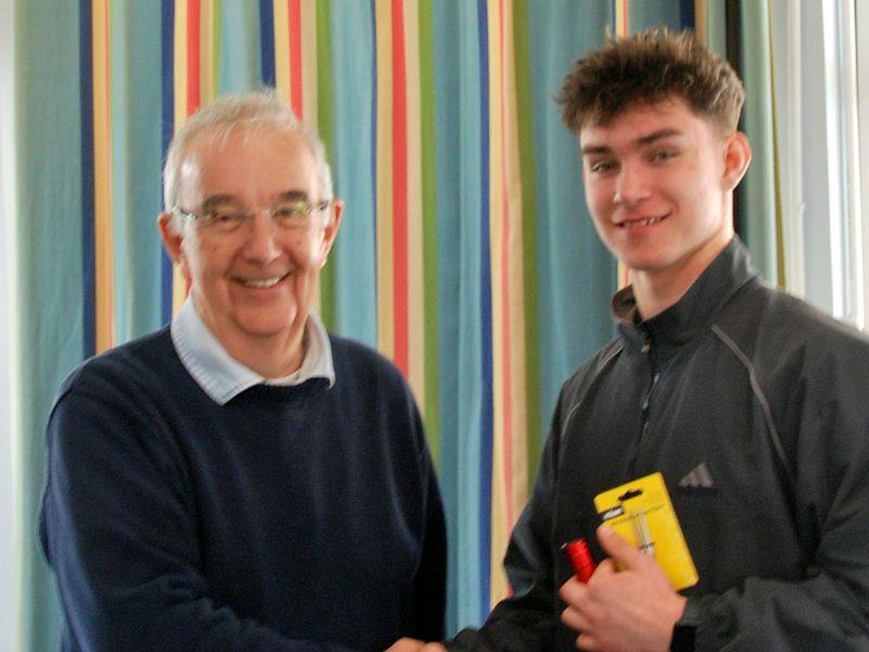 Vlad Nalyvaiko (R) receiving the junior prize from Peter Mitchell - Footy class Videlo Globe at Frensham Pond - photo © Roger Stollery
