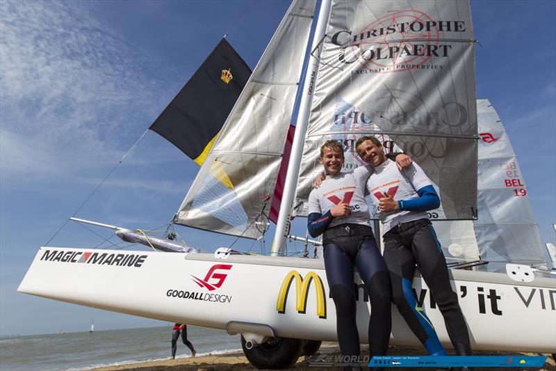 Henri Demesmaeker & Alec Bagué win the Formula 16 Worlds 2016 photo copyright Jasper van Staveren taken at  and featuring the Formula 16 class