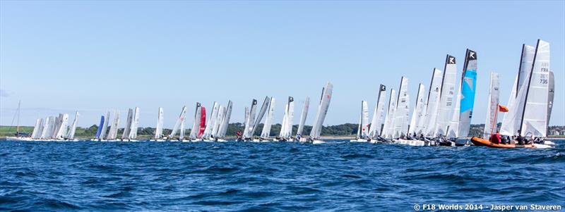 Day 2 of the F18 Worlds in Bangor photo copyright Jasper van Staveren / www.sailshoot.com taken at Ballyholme Yacht Club and featuring the Formula 18 class