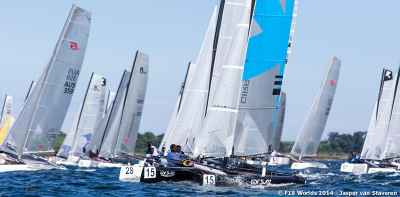 Day 2 of the F18 Worlds in Bangor photo copyright Jasper van Staveren / www.sailshoot.com taken at Ballyholme Yacht Club and featuring the Formula 18 class