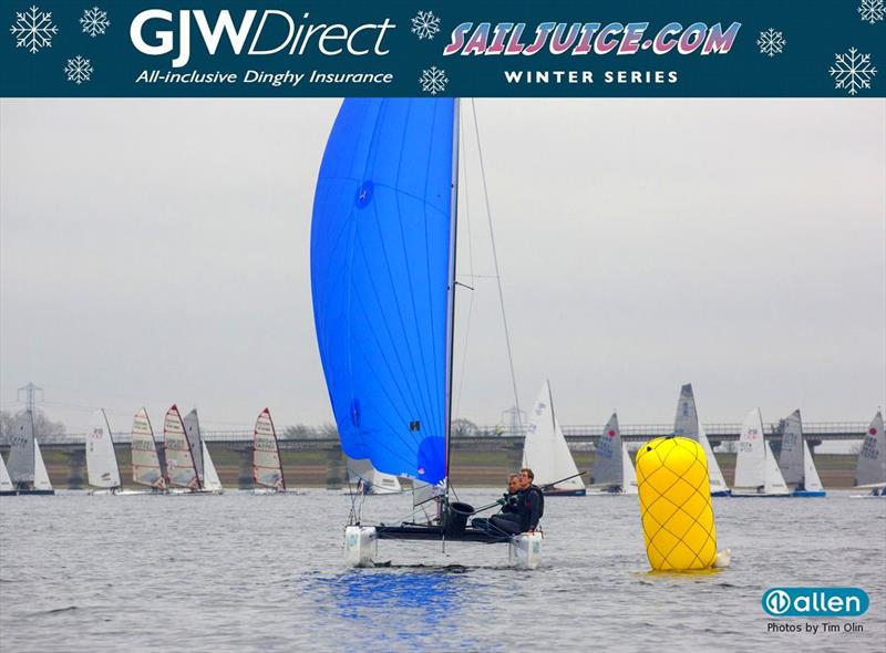 Will Sunnucks and Freddie White finish 15th in their F18 at the GJW Direct SailJuice Winter Series Datchet Flyer - photo © Tim Olin / www.olinphoto.co.uk