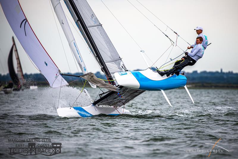 Simon Northrop & Caleb Cooper during the East Coast Piers Race photo copyright Alex Irwin / www.sportography.tv taken at Marconi Sailing Club and featuring the Formula 18 class