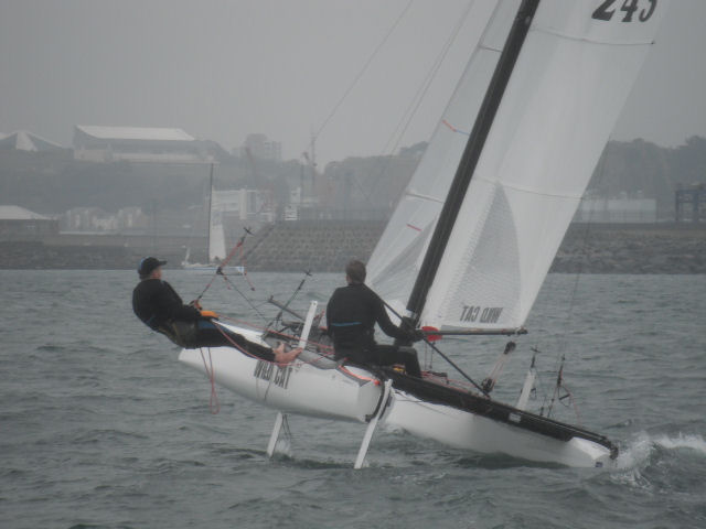 Toby Orpin during the British Airways Round Jersey race photo copyright Elaine Burgis taken at Royal Channel Islands Yacht Club and featuring the Formula 18 class