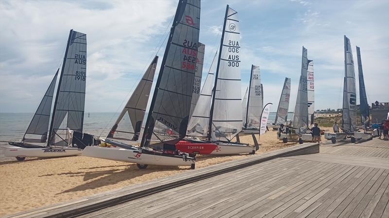 F16s and F18s ready to launch - Airlie Beach Race Week photo copyright F16 Association taken at Whitsunday Sailing Club and featuring the Formula 18 class