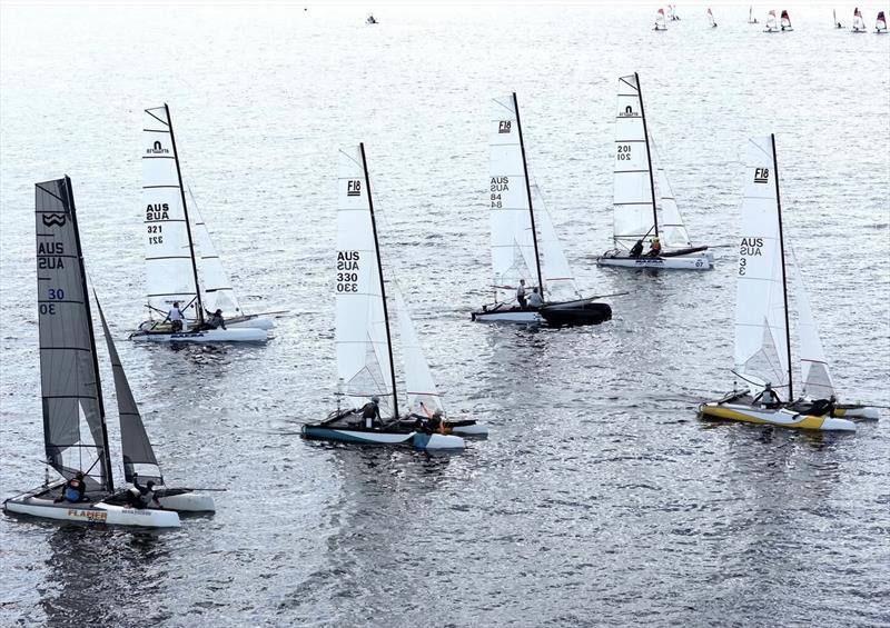 F18's in light wind photo copyright SailsOnSwan taken at Nedlands Yacht Club and featuring the Formula 18 class