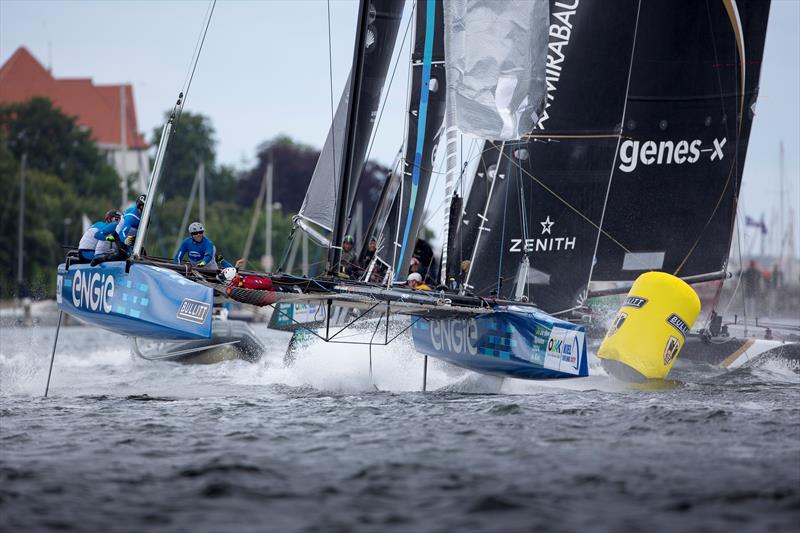 The fleet on the Bullitt GC32 Racing Tour take off as they head downwind - photo © Bullitt GC32 Racing Tour | Sander Van Der Borch