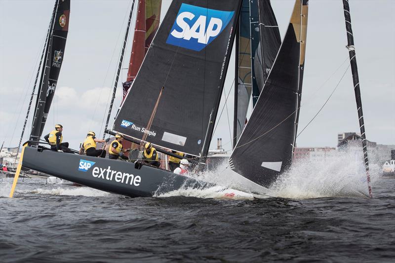 SAP Extreme Sailing Team go bow down on Extreme Sailing Series™ Act 3 day 1 photo copyright Lloyd Images taken at  and featuring the GC32 class