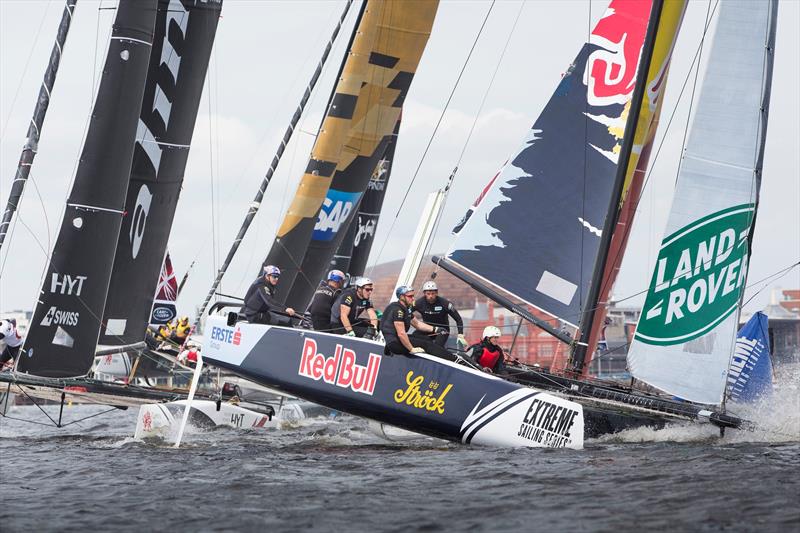 Red Bull Sailing Team finished the opening day of racing in Cardiff Bay in second position on Extreme Sailing Series™ Act 3 day 1 photo copyright Lloyd Images taken at  and featuring the GC32 class
