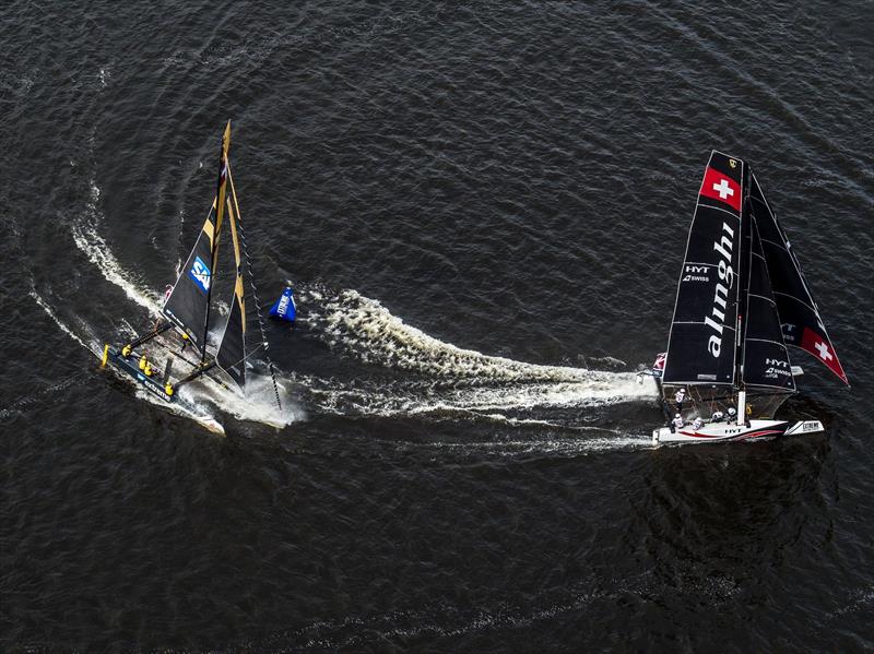 Alinghi & SAP Extreme Sailing Team on Extreme Sailing Series™ Act 3 day 1 photo copyright Sportography.TV taken at  and featuring the GC32 class