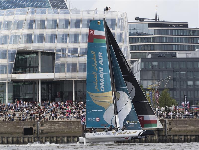 Oman Air on day 2 of Extreme Sailing Series™ Act 4, Hamburg photo copyright Mark Lloyd / www.lloydimages.com taken at  and featuring the GC32 class