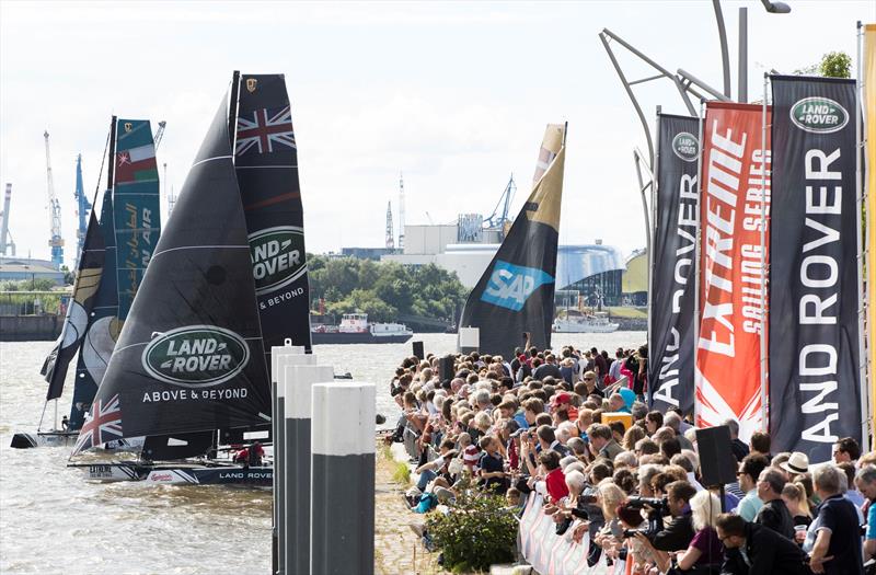Thousands watch on day 3 of Extreme Sailing Series™ Act 4, Hamburg photo copyright Mark Lloyd / www.lloydimages.com taken at  and featuring the GC32 class