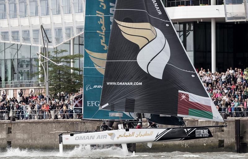 Oman Air on day 3 of Extreme Sailing Series™ Act 4, Hamburg photo copyright Mark Lloyd / www.lloydimages.com taken at  and featuring the GC32 class