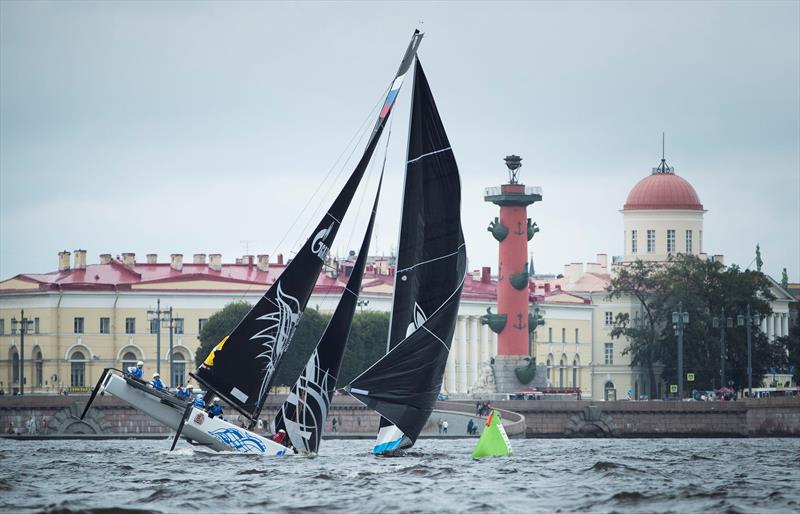 Gazprom Team Russia nose dive on day 1 of  Extreme Sailing Series™ Act 5, St Petersburg photo copyright Lloyd Images taken at  and featuring the GC32 class