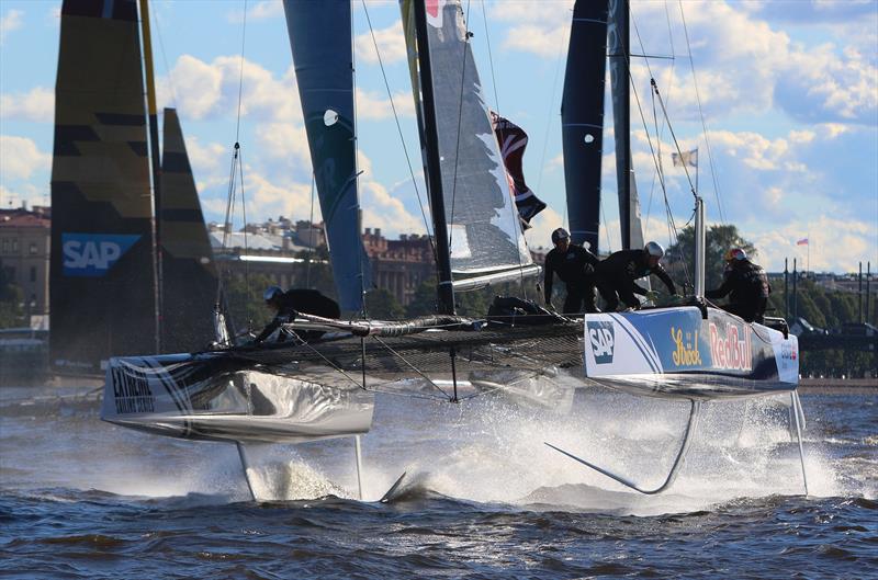 The double Olympic gold medallists on board Red Bull Sailing Team on day 1 of  Extreme Sailing Series™ Act 5, St Petersburg - photo © Rodrigo Rato / Sail Portugal-Visit Madeira