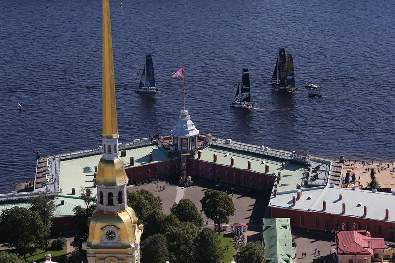 Racing on day 4 of Extreme Sailing Series™ Act 5, St Petersburg photo copyright Lloyd Images taken at  and featuring the GC32 class