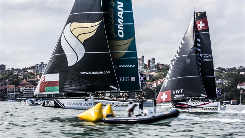 Oman Air on day 1 of Extreme Sailing Series Act 8, Sydney photo copyright Jesus Renedo / Lloyd Images taken at  and featuring the GC32 class