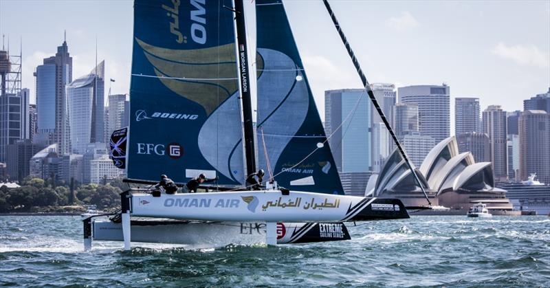 Oman Air on day 3 of Extreme Sailing Series Act 8, Sydney photo copyright Jesus Renedo / Lloyd Images taken at  and featuring the GC32 class