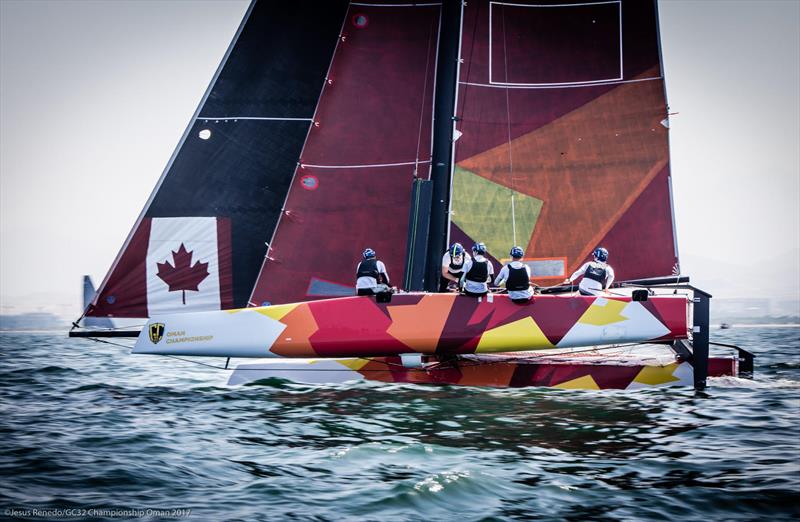 SVB Team Germany was looking promising on day 3 at the GC32 Championship photo copyright Jesús Renedo / GC32 Championship Oman 2017 taken at Oman Sail and featuring the GC32 class