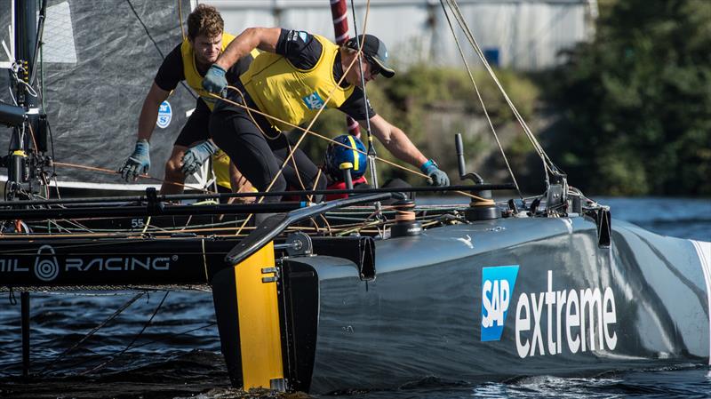 Light winds on Extreme Sailing Series™ Act 6, Cardiff day 3 photo copyright Vincent Curutchet taken at  and featuring the GC32 class