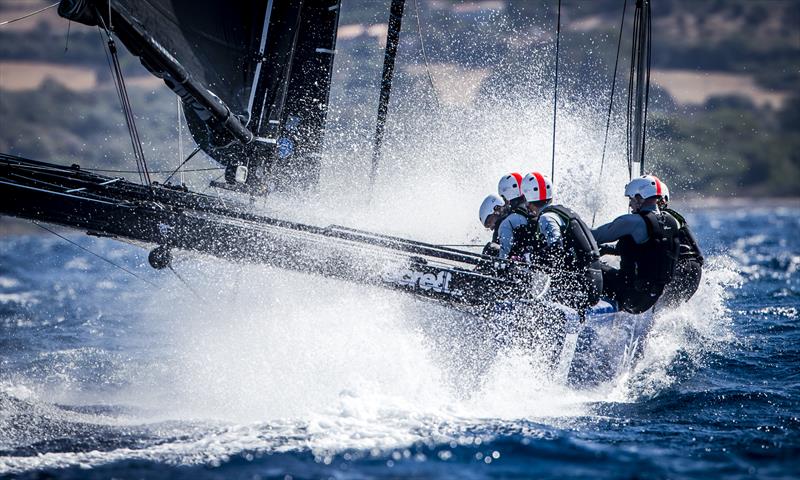 A wet ride in windy Calvi on day 1 of the GC32 Racing Tour Orezza Corsica Cup photo copyright Jesus Renedo / GC32 Racing Tour taken at  and featuring the GC32 class