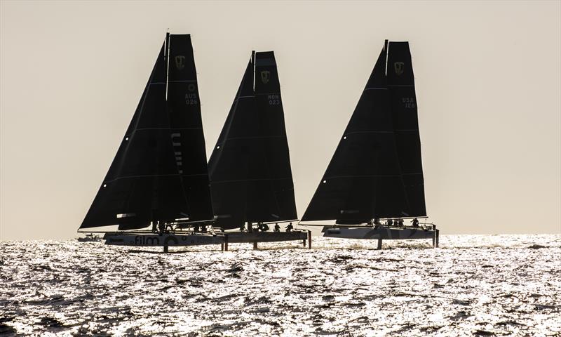 Dramatic late afternoon lighting is a feature on day 1 of Marseille One Design photo copyright Jesus Renedo / GC32 Racing Tour taken at  and featuring the GC32 class